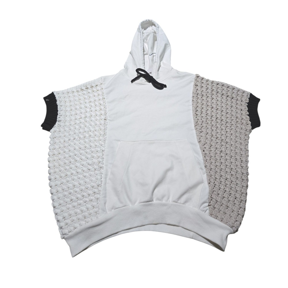 Oblique Creations Mixed Knit Oversized Hoodie White Beige One Size